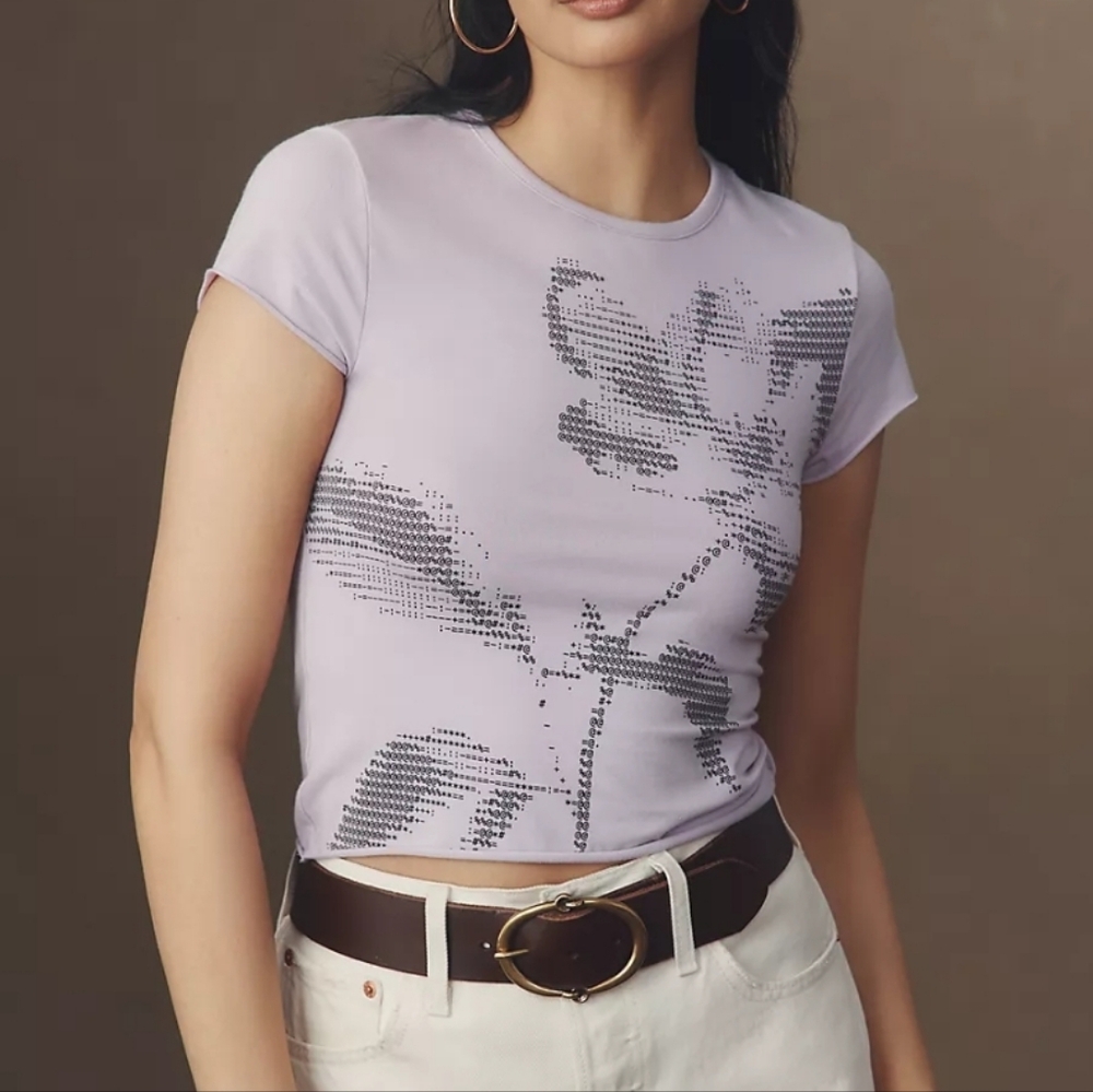 NWT The Evan Short-Sleeve Graphic Raw-Edge Baby Tee